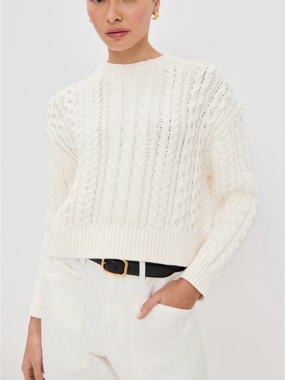 Nili Lotan Rory Cable knit Sweater Ivory Medium